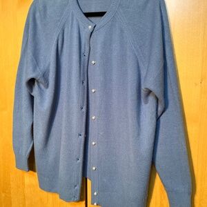 Feminine Long Sleeve Blue Cardigan Sweater With Pearl Buttons